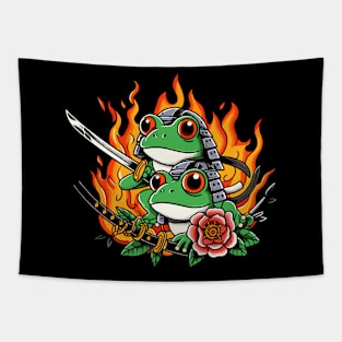 Fired Samurai Frog Tapestry