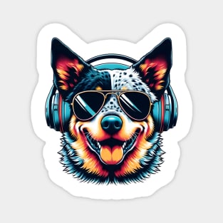 Australian Cattle Dog Smiling DJ with Headphones Magnet