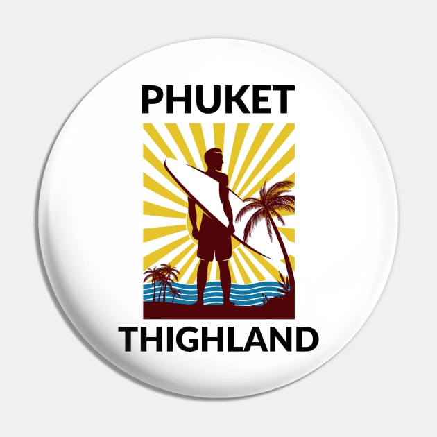 Retro Surfer Phuket Thighland Pin by coloringiship