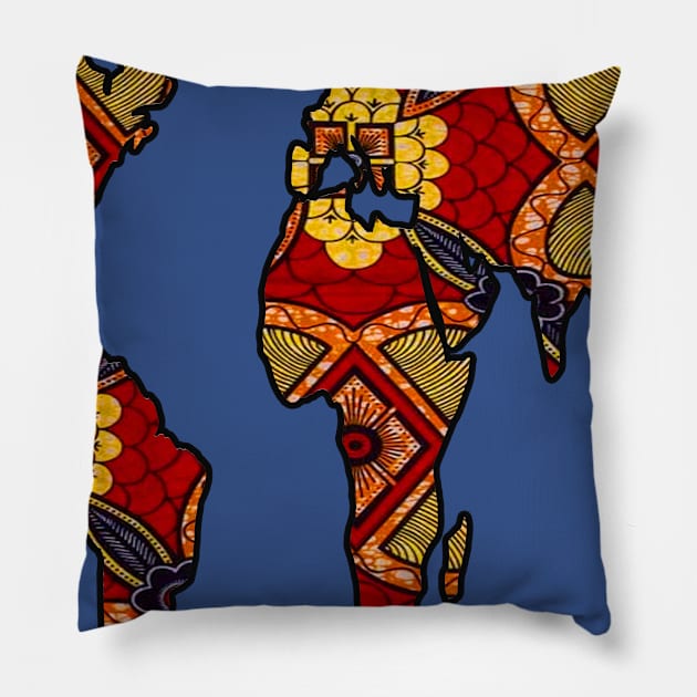 Red and Navy World Map Pillow by artbyomega