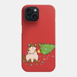 Meowy Christmas Siamese Cat Knocking Over Christmas Tree Phone Case