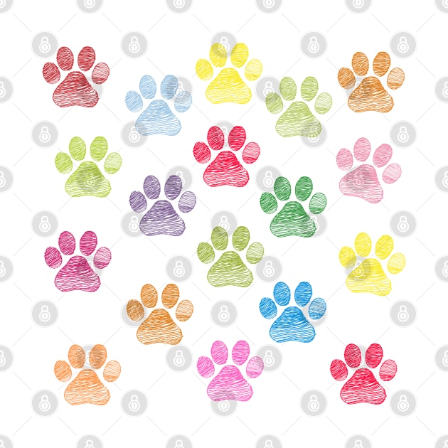 Cute doodle hand drawn colorful paw prints by GULSENGUNEL