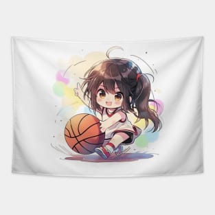 chibi girl play basketball Tapestry