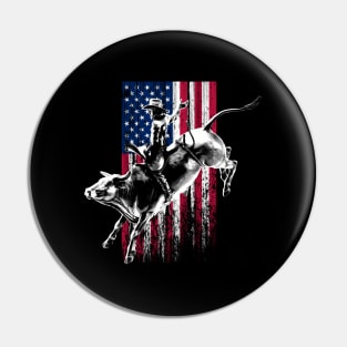 Rodeo Bull Rider Patriotic American Flag For Cowboys Pin