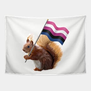 Red Squirrel with a Genderfluid Pride Flag. Tapestry