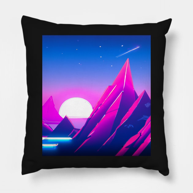 Colorfull mountain sunset with a comet passing by Pillow by SJG-digital