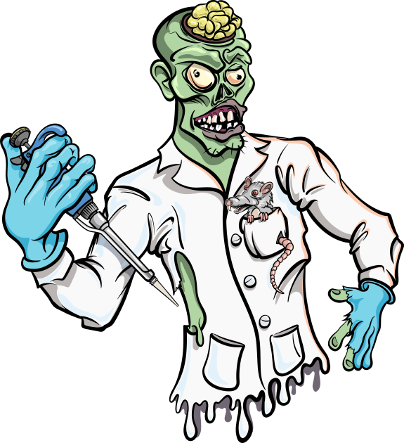 Mad Scientist Zombie with PCR Pipette Funny Science Cartoon Kids T-Shirt by SuburbanCowboy