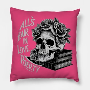 all s fair in love and poetry vintage skull Pillow