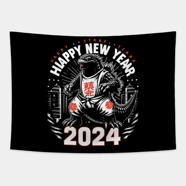 Godzilla happy new year 2024 Godzilla Tapestry TeePublic