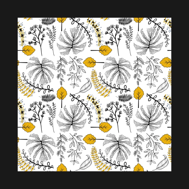 Black And White Floral Pattern (Yellow Accented) by casualism