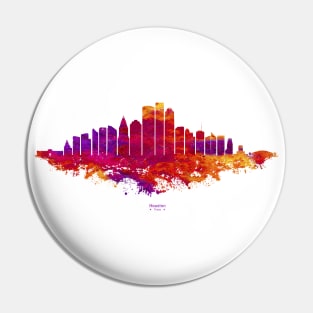 Houston City Skyline - Watercolor Red, orange, purple Pin