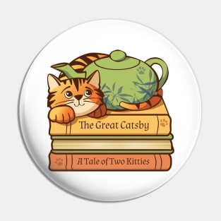 Cat Teapot Books Pin