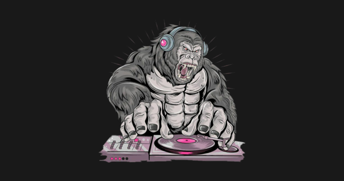 funky ape, ape dj, gorilla animation tshirt party night planet of the ...