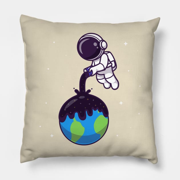 Cute Astronaut Pouring Space On Earth Cartoon Pillow by Catalyst Labs