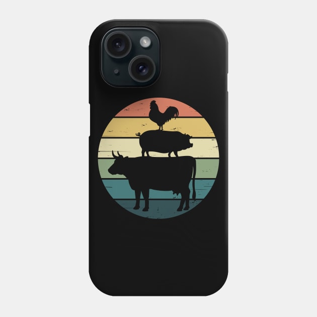 Retro Rainbow Stacked Farm Animals Cow Pig Rooster Phone Case by cottoncanvas