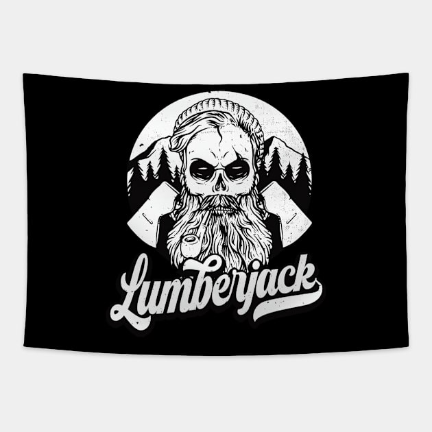 Lumberjack Skull Logger vintage Woodcutter Tapestry by Foxxy Merch