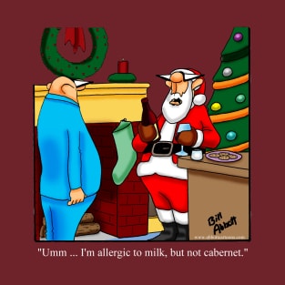Funny Christmas Santa Wine Cartoon T-Shirt