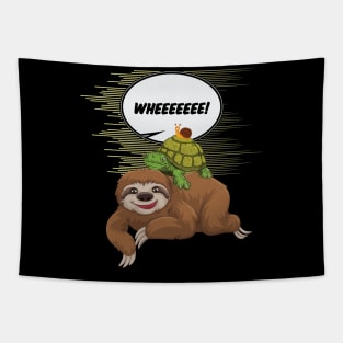 Sloth Turtle Snail Piggyback Funny Animal Tapestry