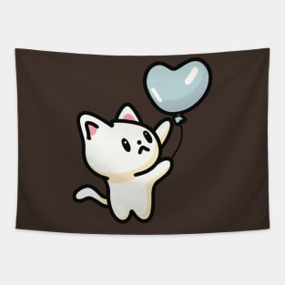 Cute Cat Holding Heart Shaped Blue Balloon Tapestry