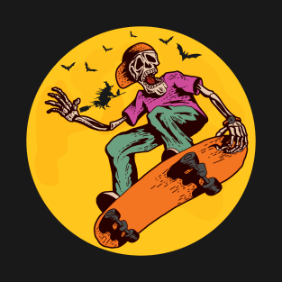 Funny Skeletons Skateboarding Halloween Skater Skateboard T-Shirt