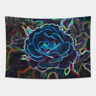 Swirly Blue Neon Rose Tapestry
