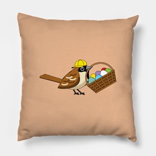 Funny Cute Bird with Colorful Eggs Basket Pillow