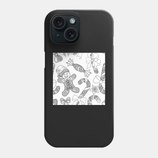 Monochrome Merry Christmas Pattern, New Year Illustration Phone Case