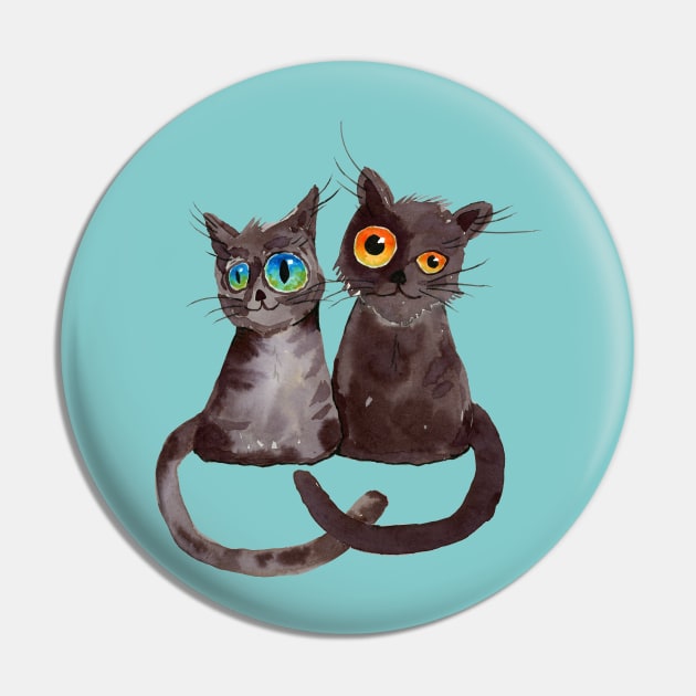 Two dark gray cats watercolor Pin by Bwiselizzy