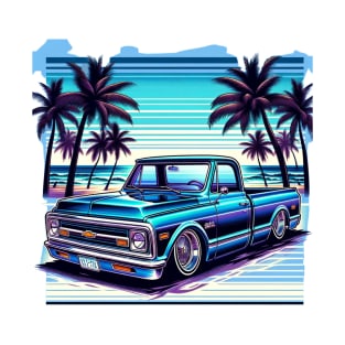 Chevy C10 Lowrider Beach Theme Design - Classic Car Meets Summer Vibes T-Shirt