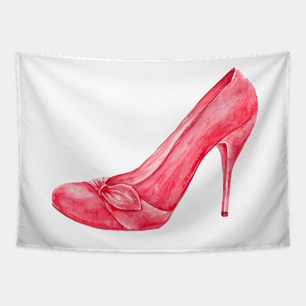 Red high heel shoe. watercolor Tapestry by lisenok