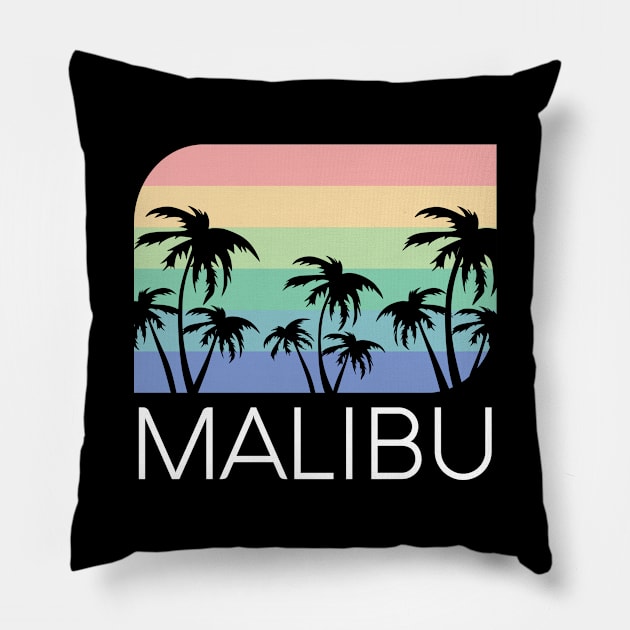 Malibu California Beach Coast Retro Vintage SoCal Los Angeles Santa Monica Pillow by Shirtsurf