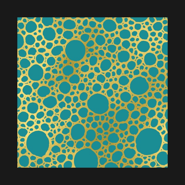 Gold Teal Blue Hand Drawn Geometric Circles Pattern by dreamingmind