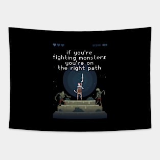 Fight Monster Pixel Game Tapestry