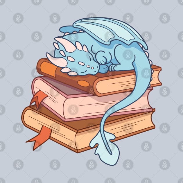 Little blue dragon sleeping on a stack of books by Vaigerika