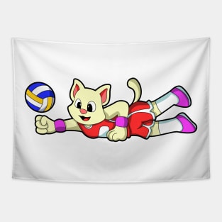 Cat at Sports with Volleyball Tapestry