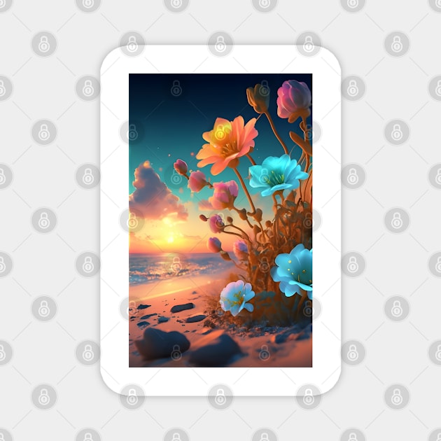 Glowing flowers on beach Magnet by Spaceboyishere