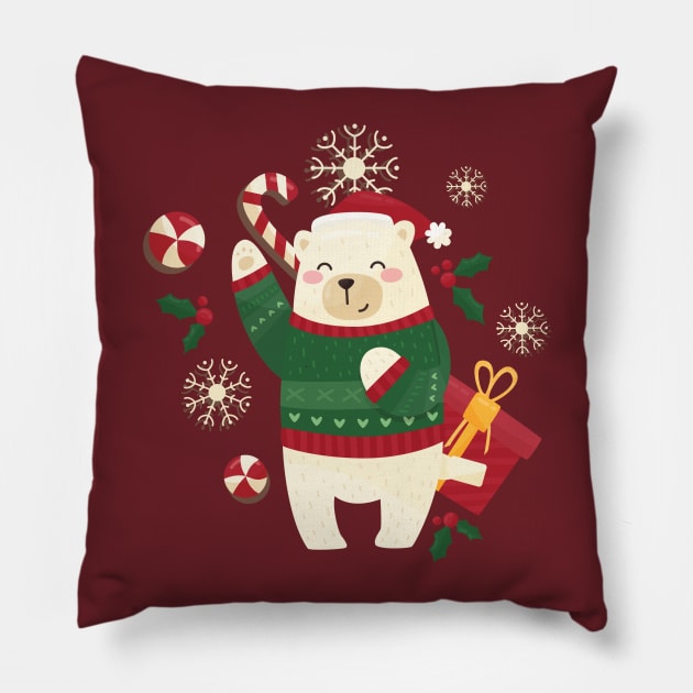 Happy Christmas Polar Bear Pillow by Nova5