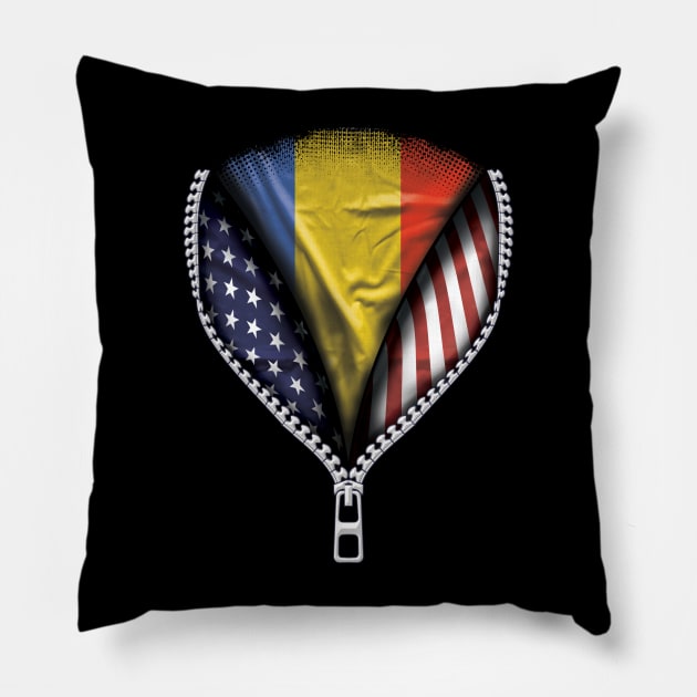 Romanian Flag  Romania Flag American Flag Zip Down - Gift for Romanian From Romania Pillow by Country Flags