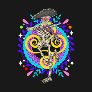 Day of the Dead Skeleton Playing Violin Sugar Skull T-Shirt