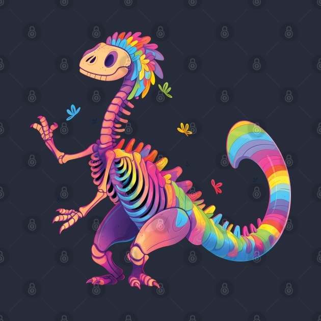 Dancing Skeleton Rainbow Dinosaur by Lunatic Bear