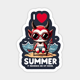 Cute Baby Devil Sitting On Chair At Beach I Love Summer Magnet