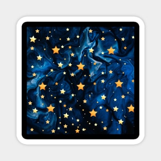 Magical Golden Christmas Blue Starry Night Pattern Magnet