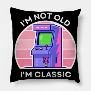 I'm not old, I'm Classic | Arcade | Retro Hardware | Vintage Sunset | Gamer girl | '80s '90s Video Gaming Pillow