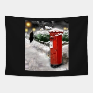 Traditional Christmas Illustration: Red Post Box in Snow Tapestry