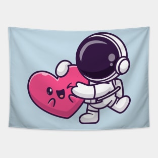 Cute Astronaut Holding Cute Love Heart Cartoon Tapestry