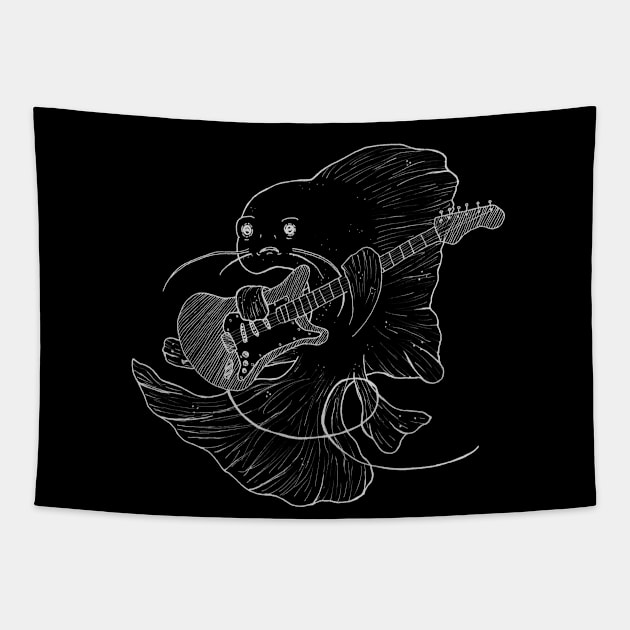 Jammin' Fish (Chalkboard style) -- rock, musical, electric guitar Tapestry by Inspirational Koi Fish