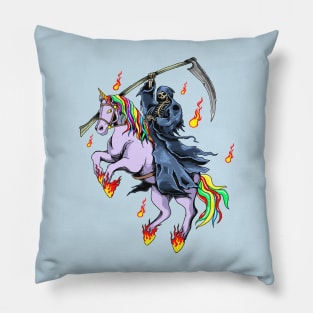 grim reaper with unicorn fire Pillow