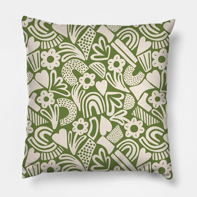 Tween spirit abstract flowers and rainbows in green Pillow by Natalisa