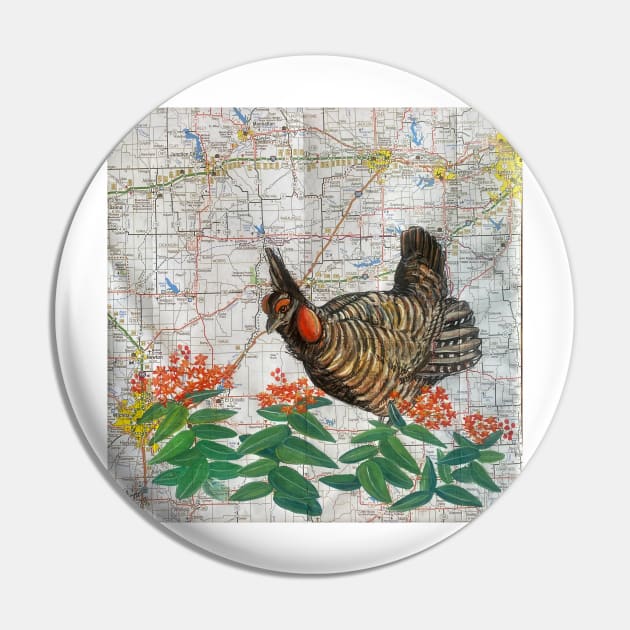 Prairie Chicken and Butterfly Milkweed Pin by KatieMorrisArt