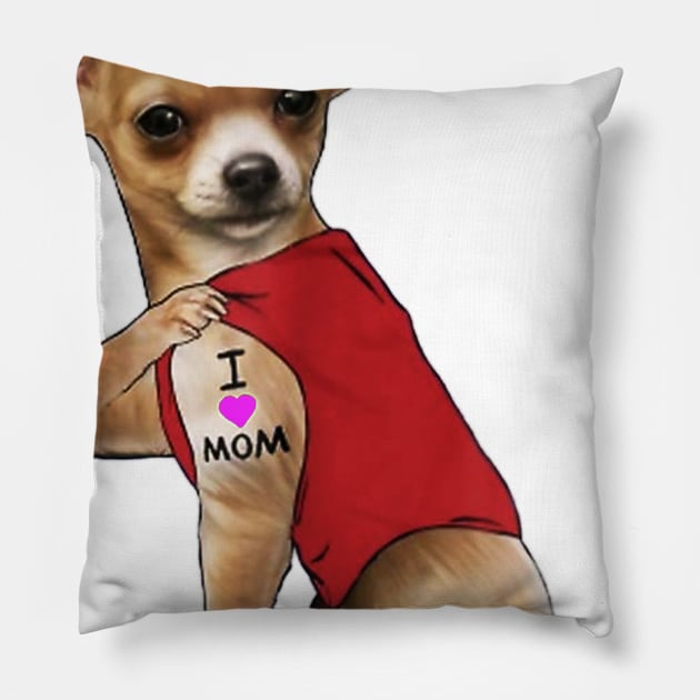 Chihuahua Dog Tattoo I Love Mom Pillow by Pretr=ty